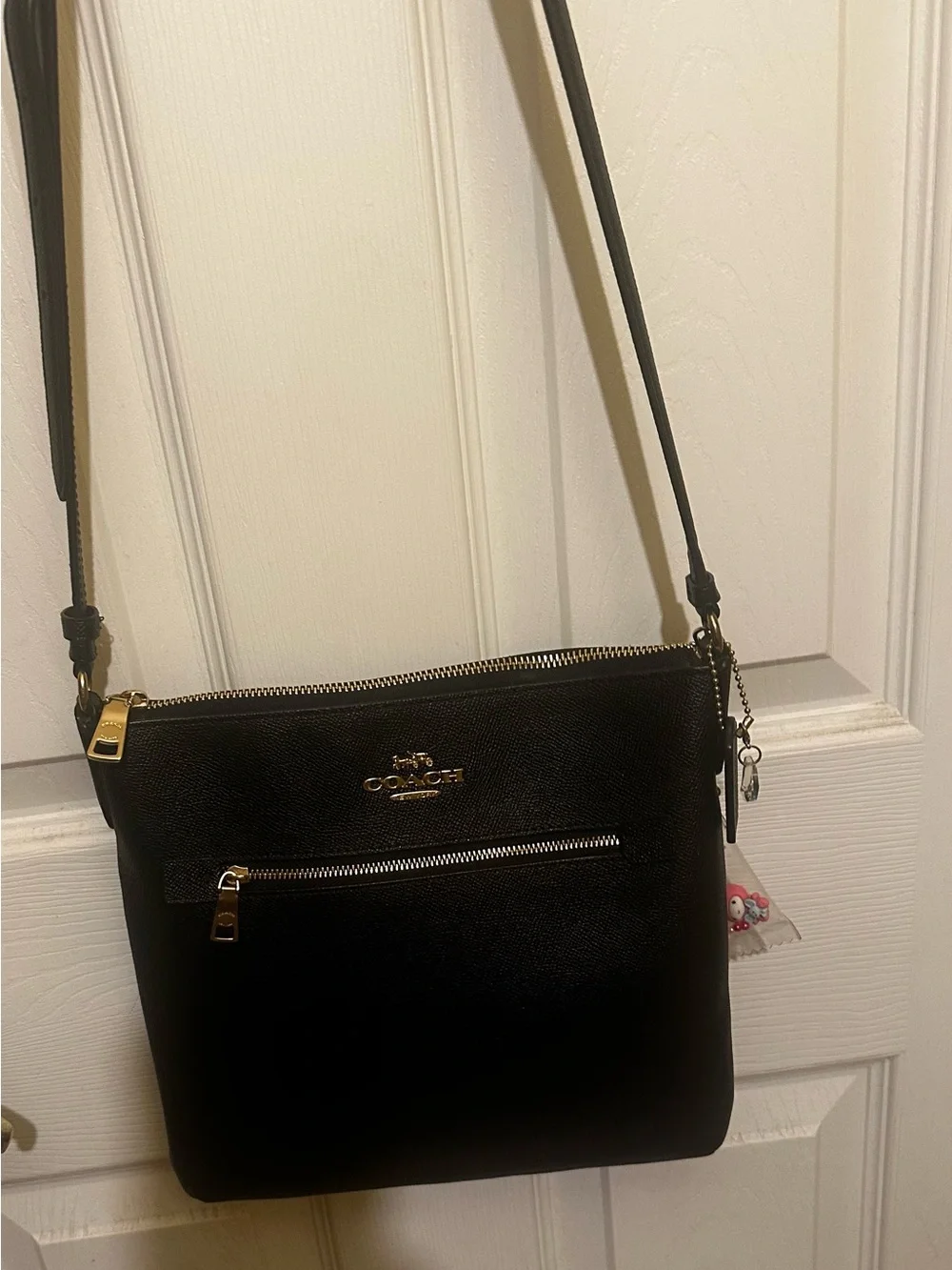 Coach Mini Rowan Black Leather File Crossbody with Gold Hardware